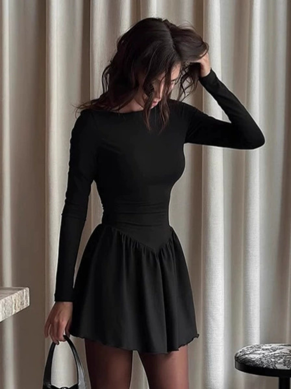Forever 21 Fall Little Black Flared Layering Dress Round Neck Long Sleeve